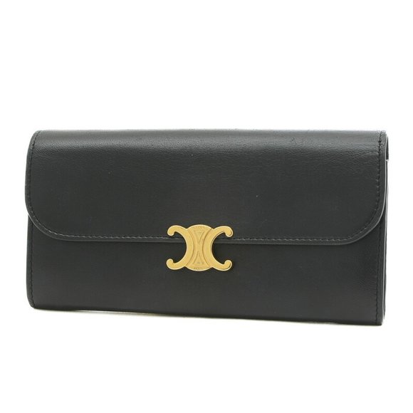 CELINE Triomphe Large Wallet Long Shiny Calfskin Black 10E313 - Picture 8 of 8